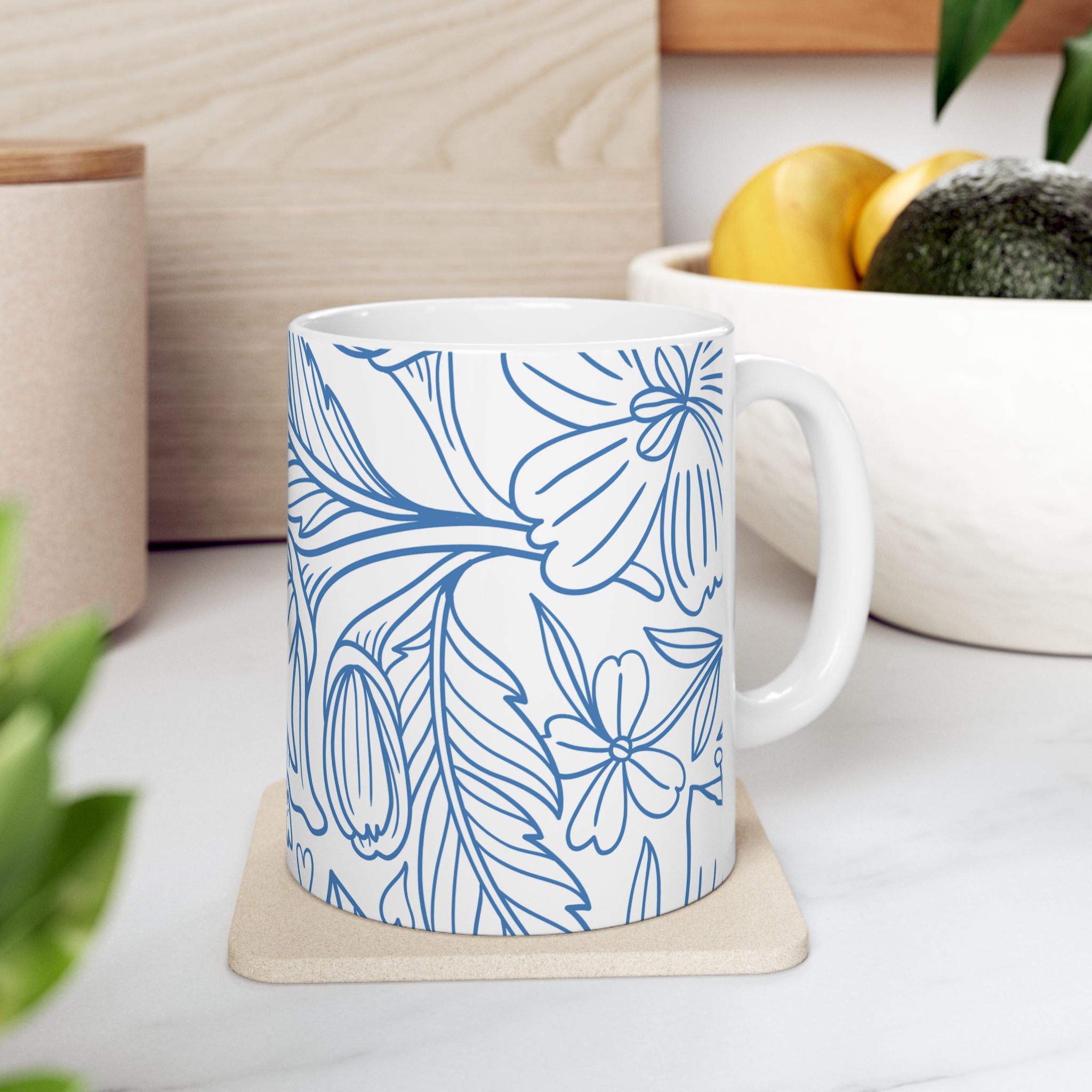 Blue Botanical Line Art - Ceramic Mug