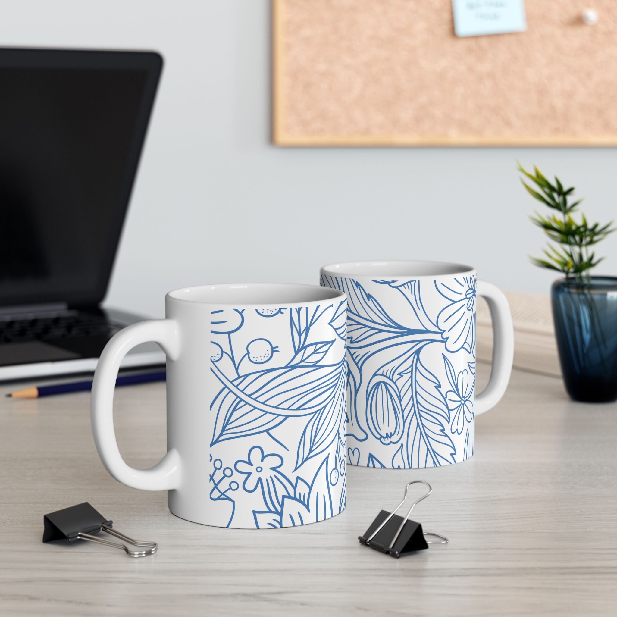 Blue Botanical Line Art - Ceramic Mug